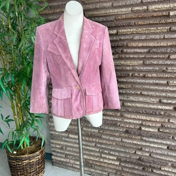 Winlit Vintage Pink Suede Fitted Blazer Size 13 - Picture 1 of 12